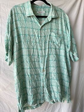 Tommy Bahama Mint Green Geometric Short Sleeve Button-Up